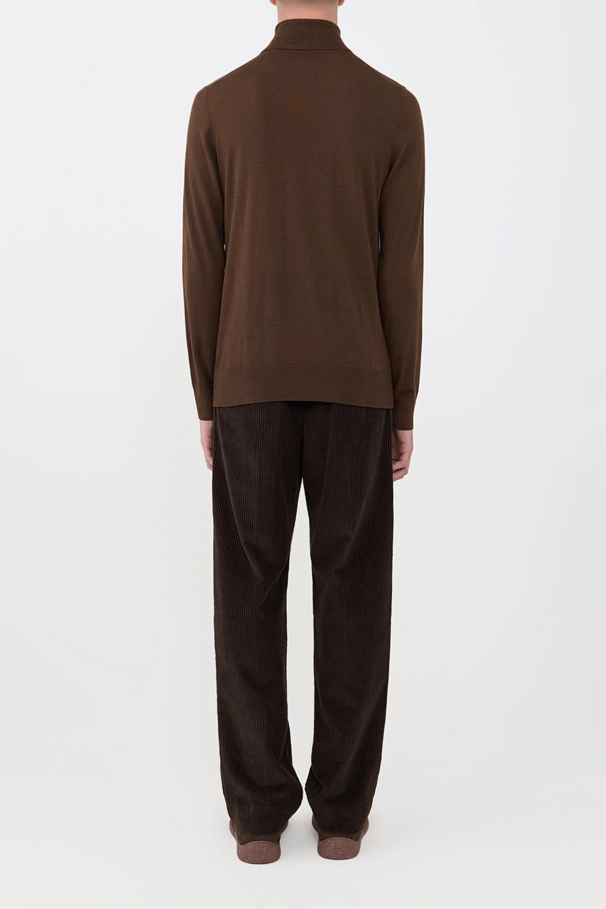 Jermaine Knit Turtleneck in Chocolate Merino Wool NonIrritating Stitching Brushed Inner Lining
