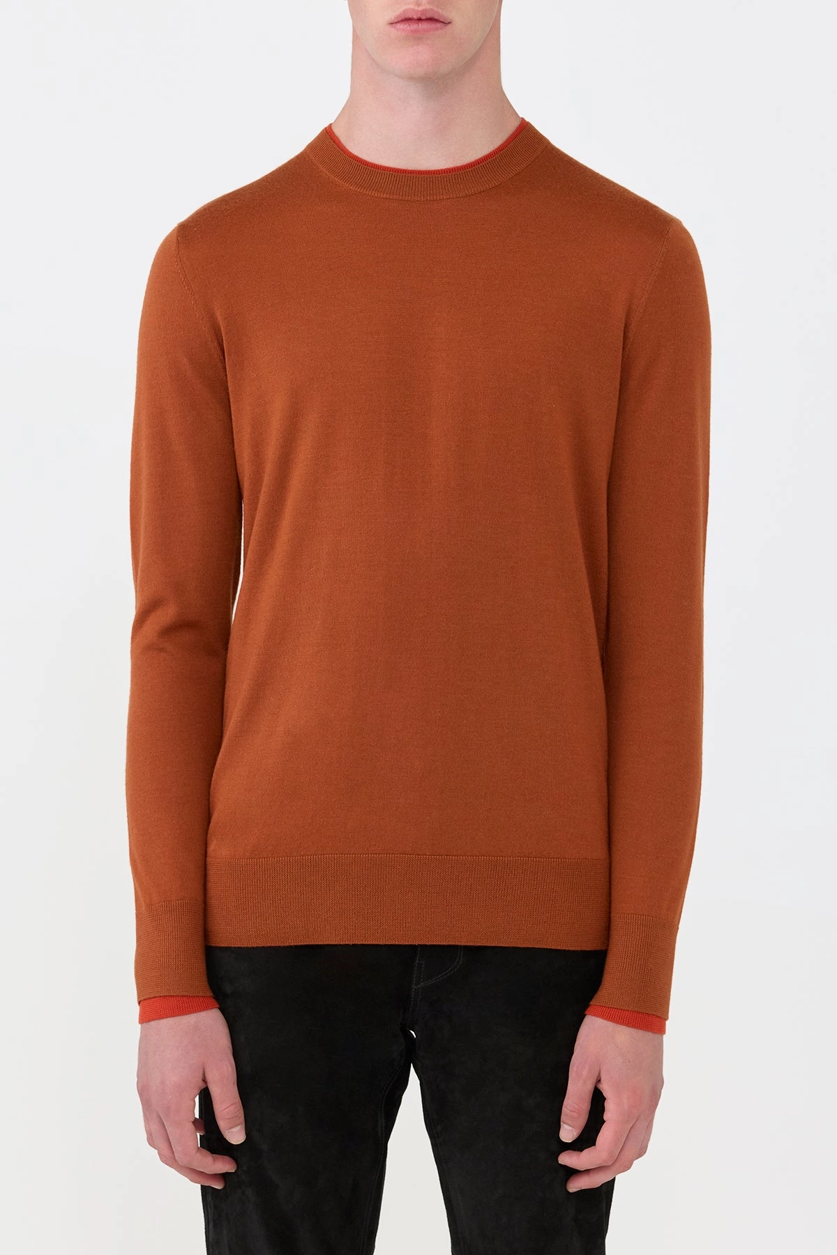 Wells Knit Sweater in Rust & Antelope Orange Cashmere Silk Fast Drying Material Simple Wear