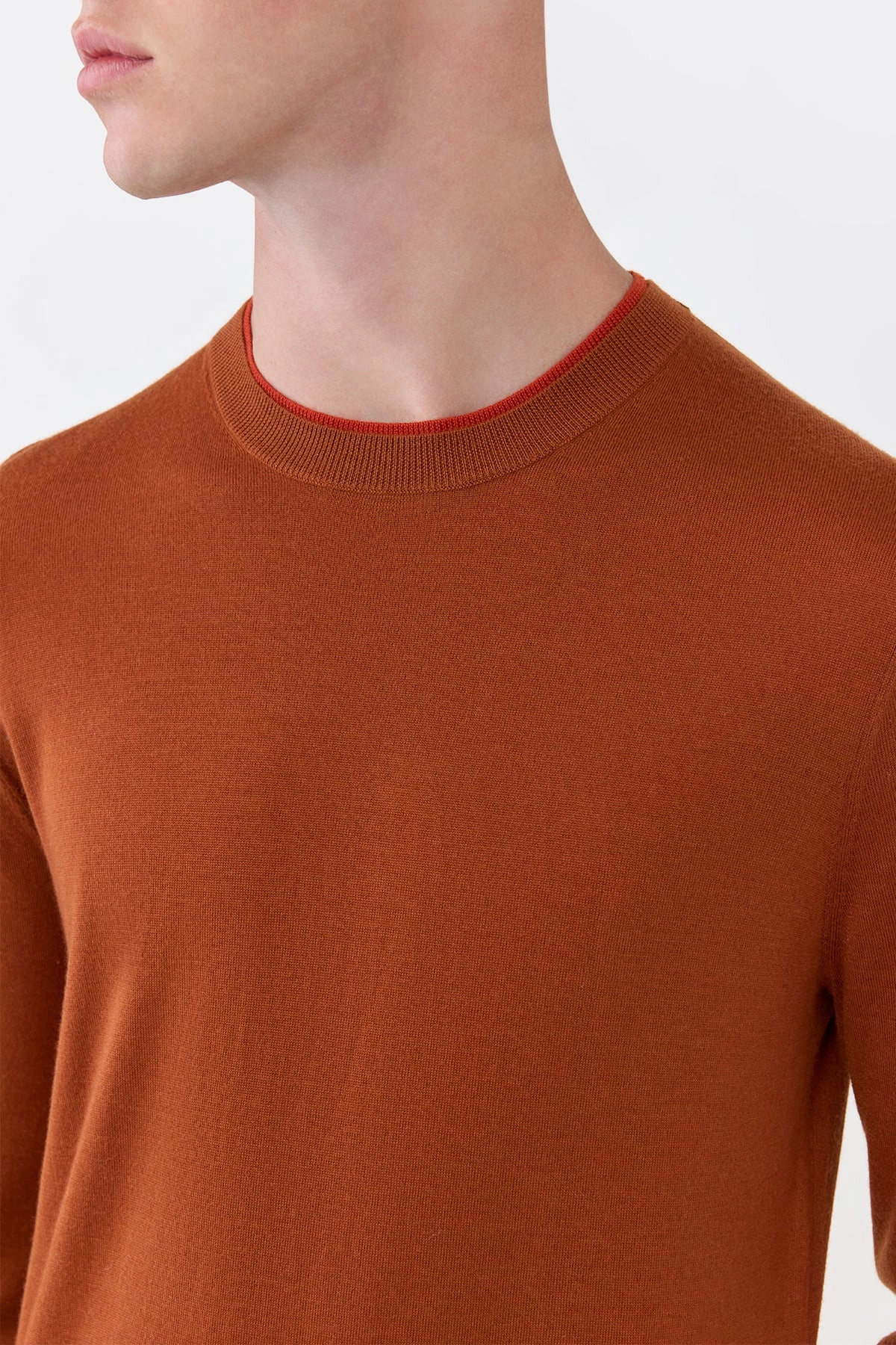 Wells Knit Sweater in Rust & Antelope Orange Cashmere Silk GarmentSpecific Storage Solutions