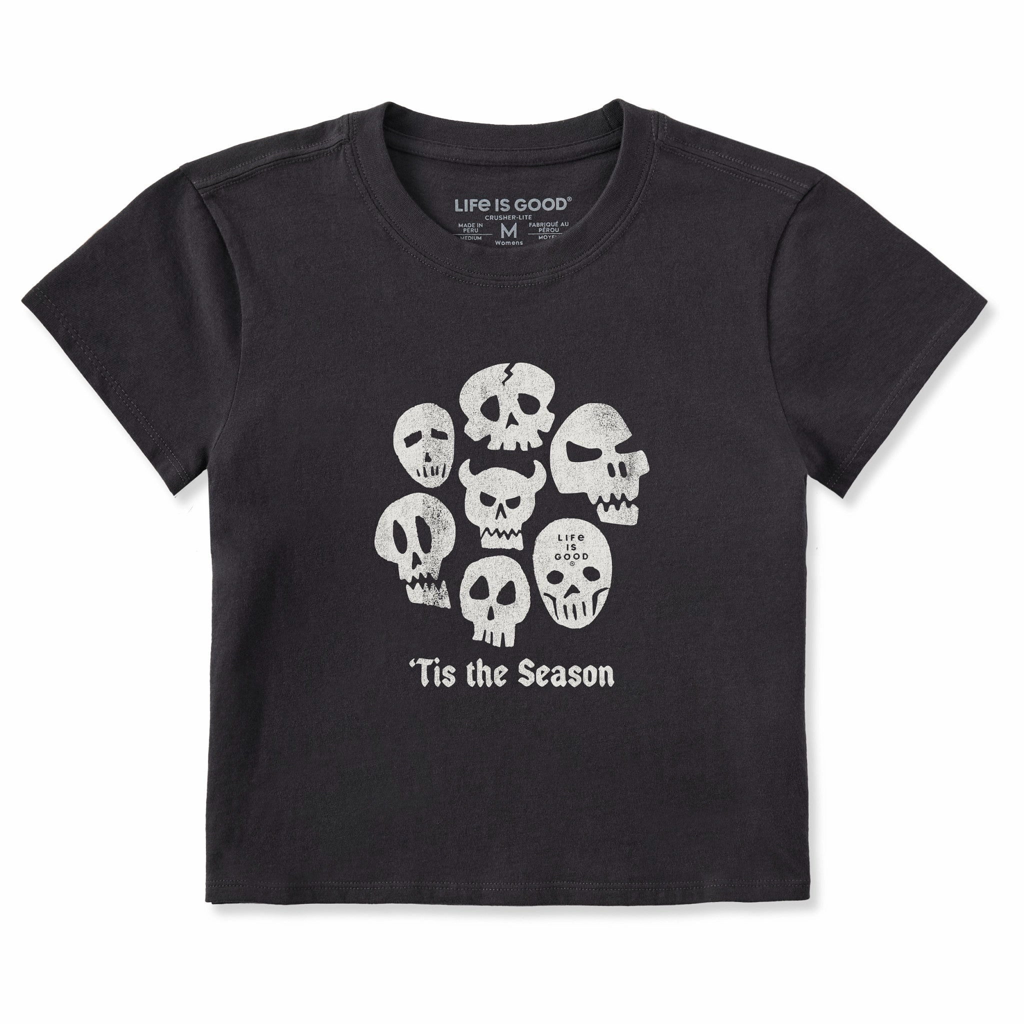Essential Fit Urban Streetwear Women's Tis the Season Skulls Crusher-LITE Shrunken Tee