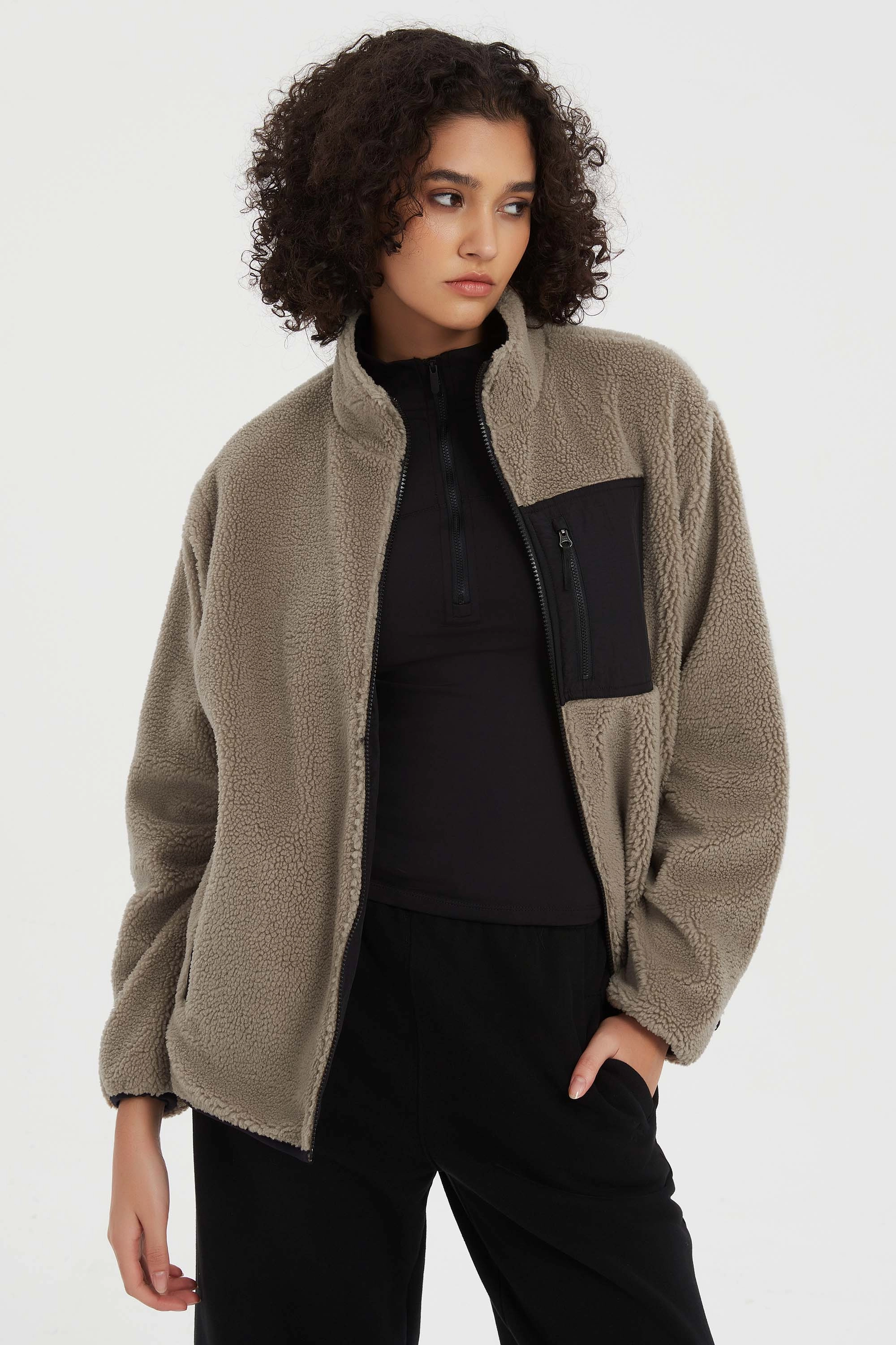 Reversible Fleece Jackets Full Zip Long Sleeve Active Outfit