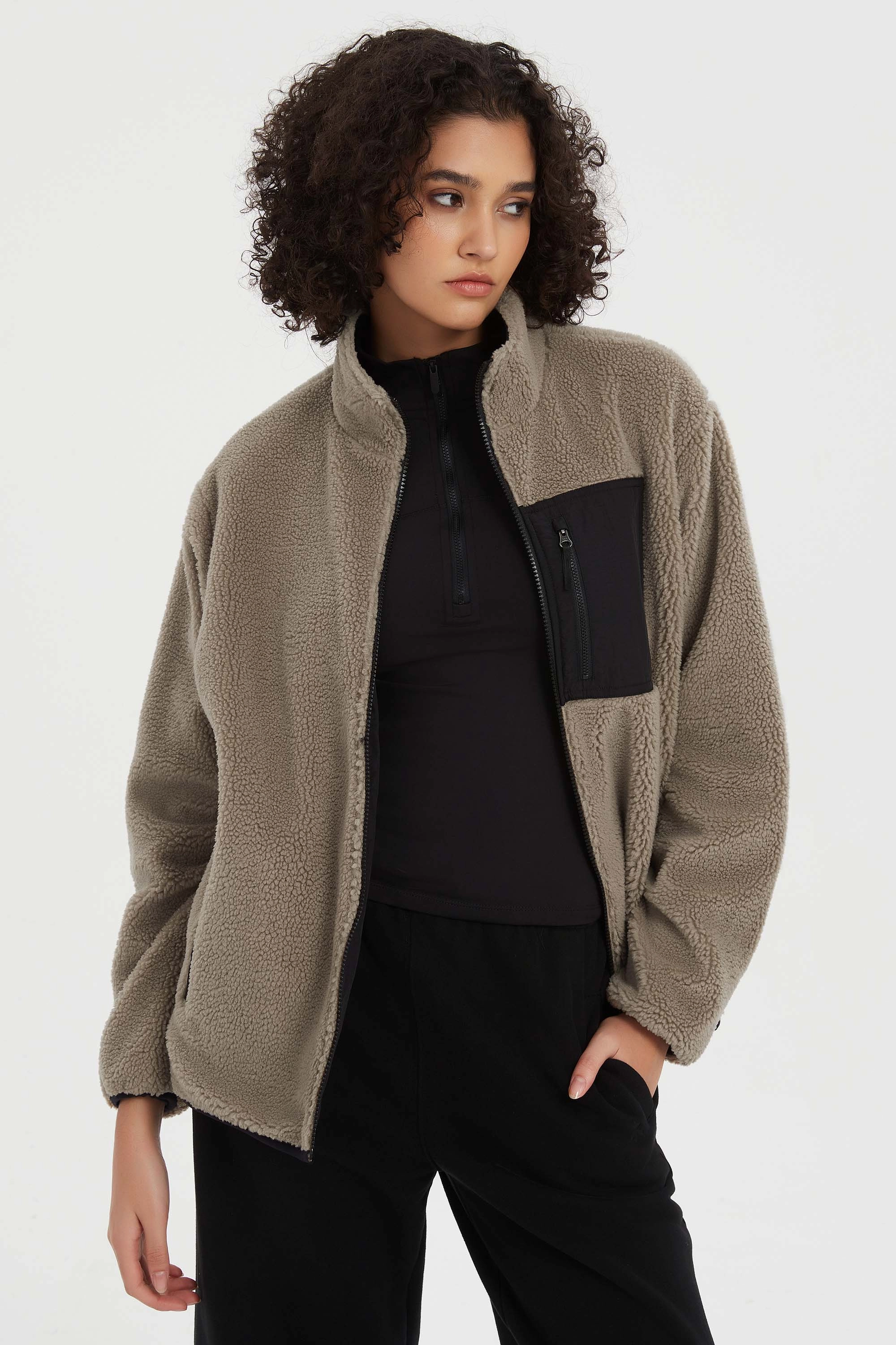 Winter Walk Cozy Design Reversible Fleece Jackets Full Zip Long Sleeve