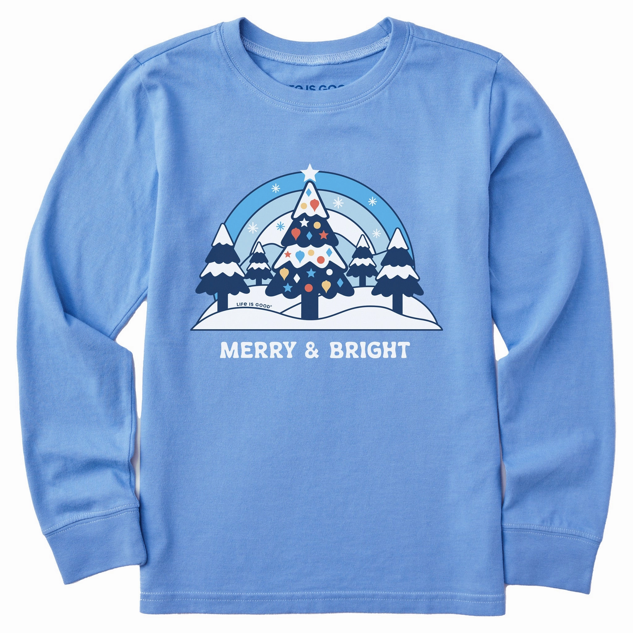 Kids Merry & Bright Snow Tree Long Sleeve Crusher Tee certified Outdoor Essentials