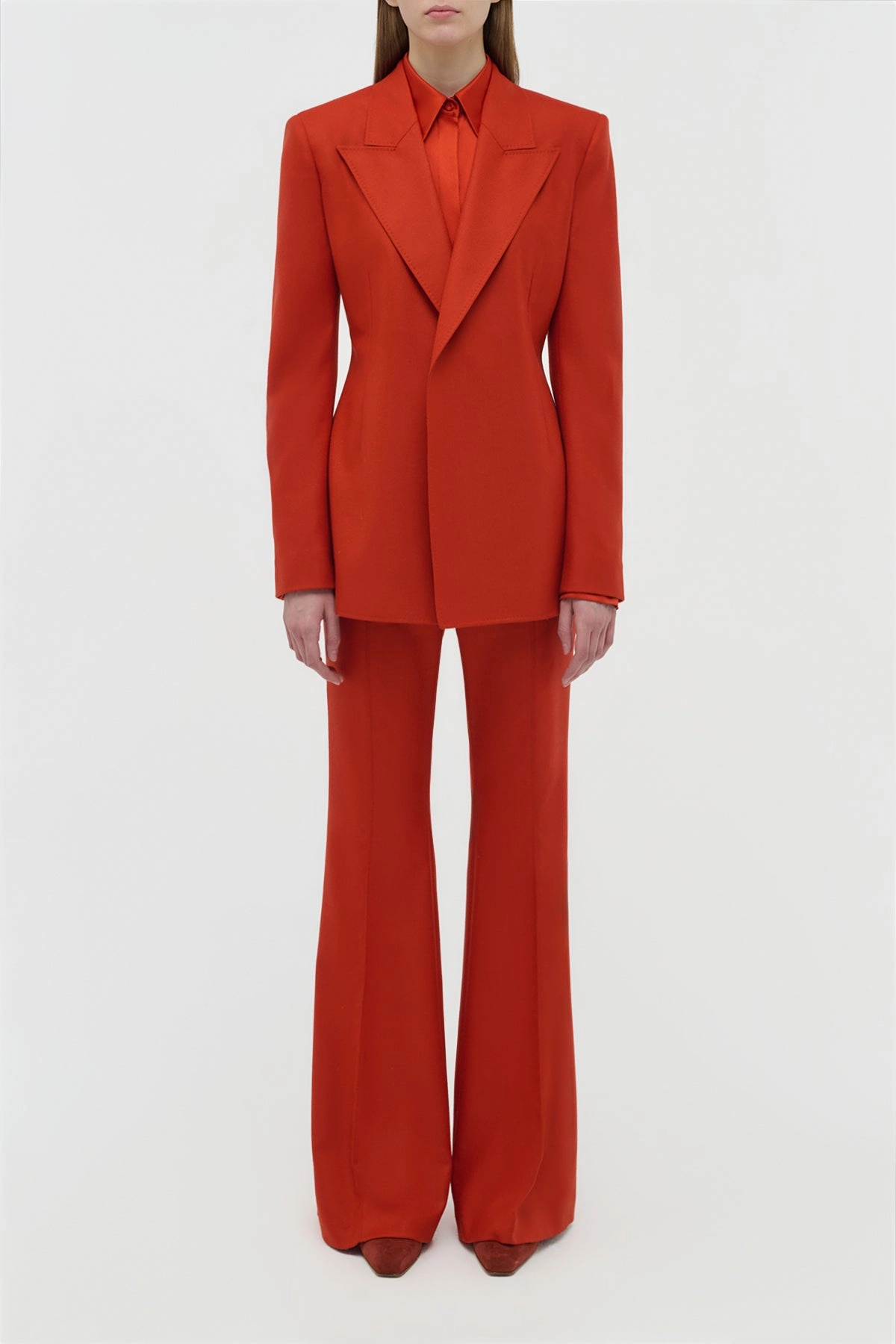 Rhein Flare Pant in Antelope Orange Wool Cashmere Flannel Professional Style