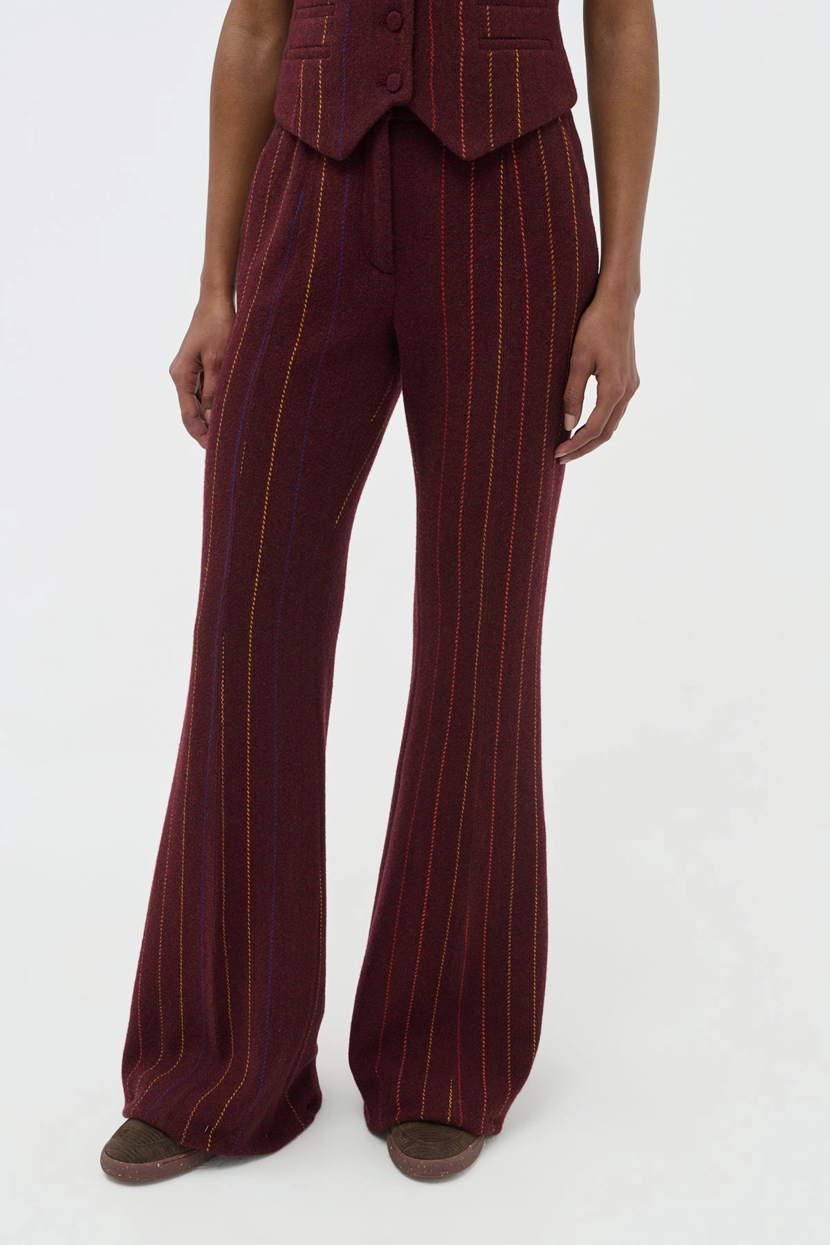 Rhein Flare Pant in Burnt Sienna Multi Wool Cashmere Tailored Collar Structure Contemporary Fit
