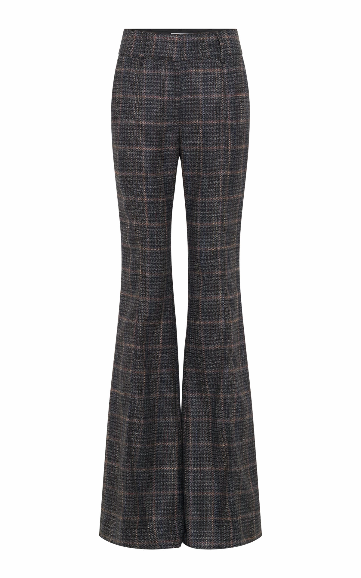 Timeless Layering Refined Tailored Fit Rhein Flare Pant in Charcoal Multi Wool Silk Clubcheck Plaid