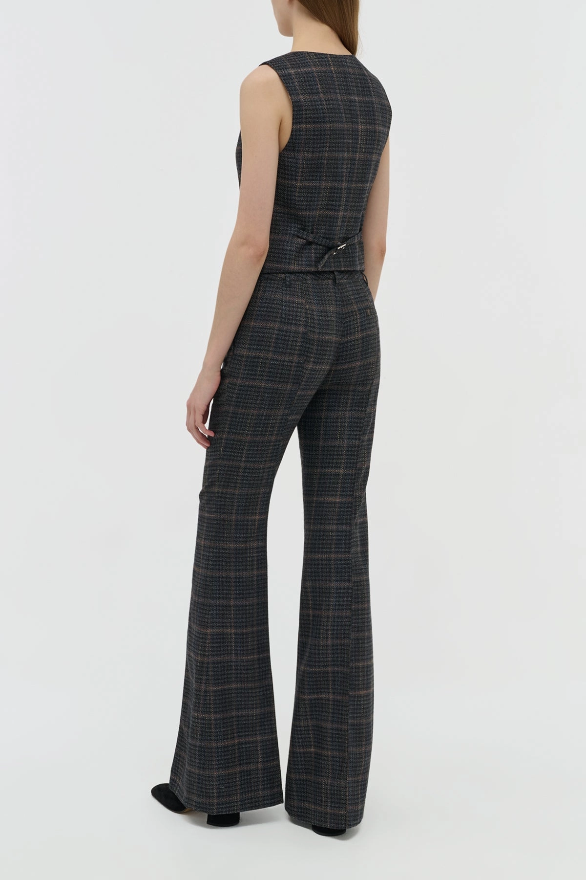 Dapper Layer Sharp Tailoring Rhein Flare Pant in Charcoal Multi Wool Silk Clubcheck Plaid