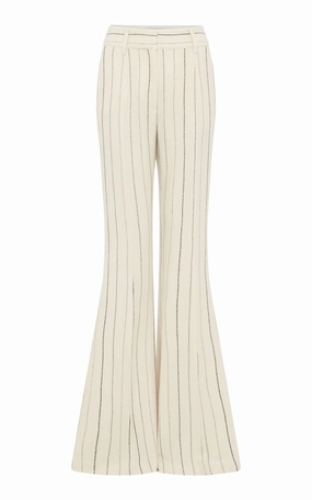 Rhein Flare Pant in Ivory Multi Pinstripe Wool Cashmere Polished Style Smart Tailored Appearance