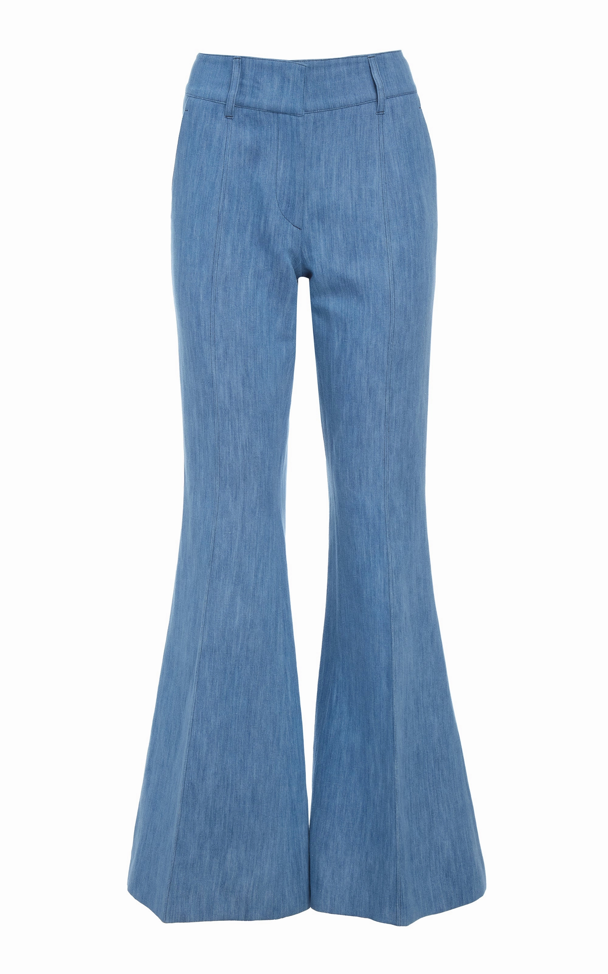 Rhein Flare Pant in Medium Blue Recycled Cotton Linen Denim Timeless Work Look