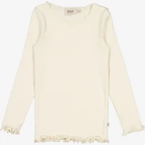 Rib T-Shirt Lace LS - eggshell Soft and breathable