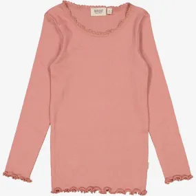 Versatile Top Soft Fit Wear Rib T-Shirt Lace LS - old rose