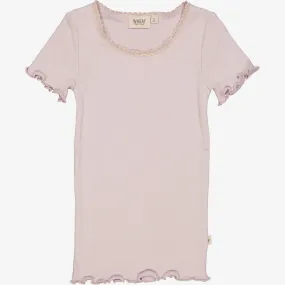 Rib T-Shirt Lace SS - soft lilac Outdoor Outfit Style