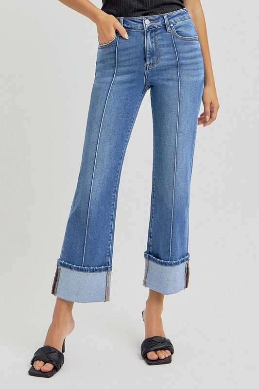 Casual Energy Risen Jeans High Rise Ankle Straight Wide Cuffed Jeans
