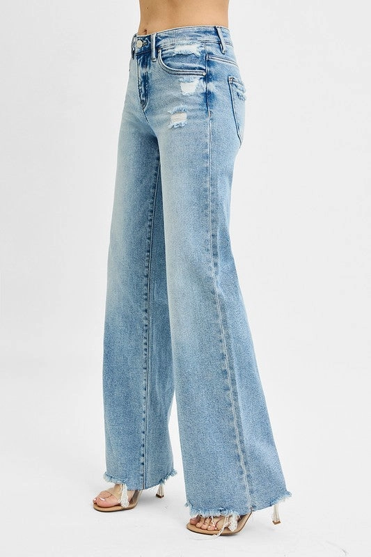 Risen Jeans Tummy Control Mid Rise Wide Jeans Flexible Match All Time Basic