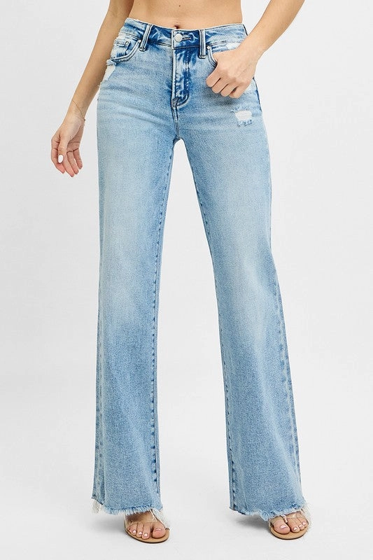 Flexible Design Parent Style Family Style Risen Jeans Tummy Control Mid Rise Wide Jeans