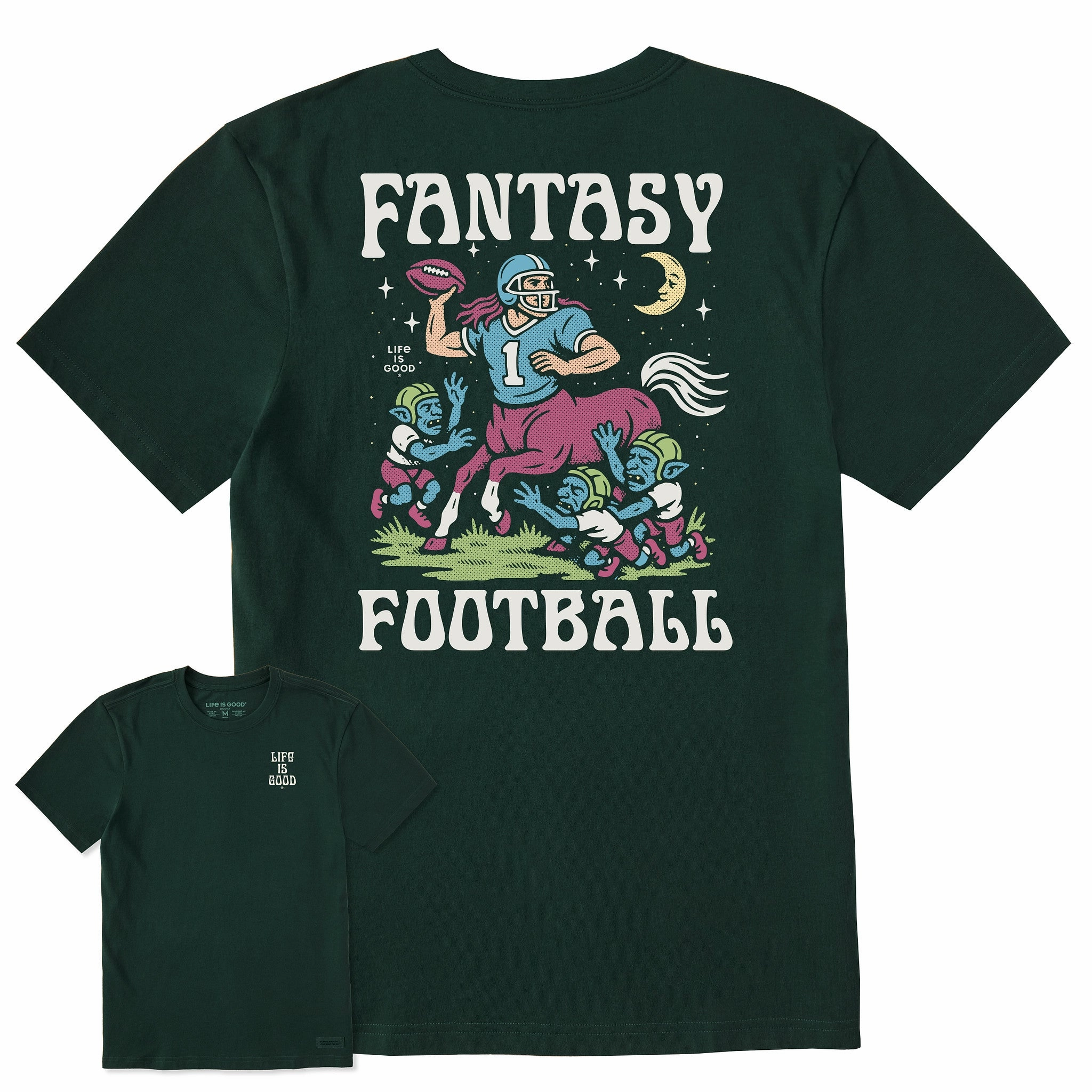Men's Fantasy Football Centaur v. Goblins Short Sleeve Crusher Tee Ultimate Comfort Beaded details