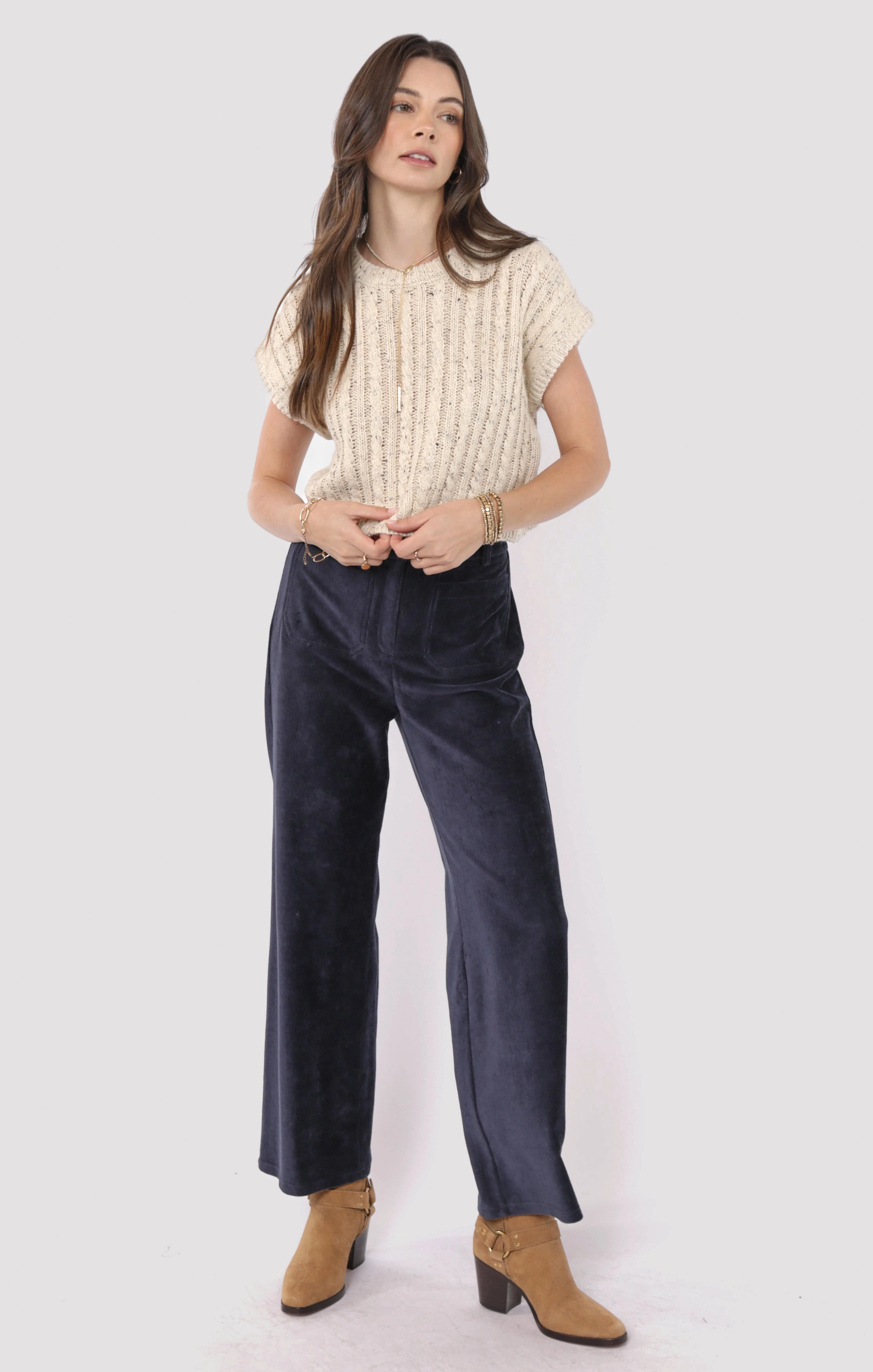 Sadie and Sage Effortless Cable Knit Sweater Tank Cozy Chic Casual Layers