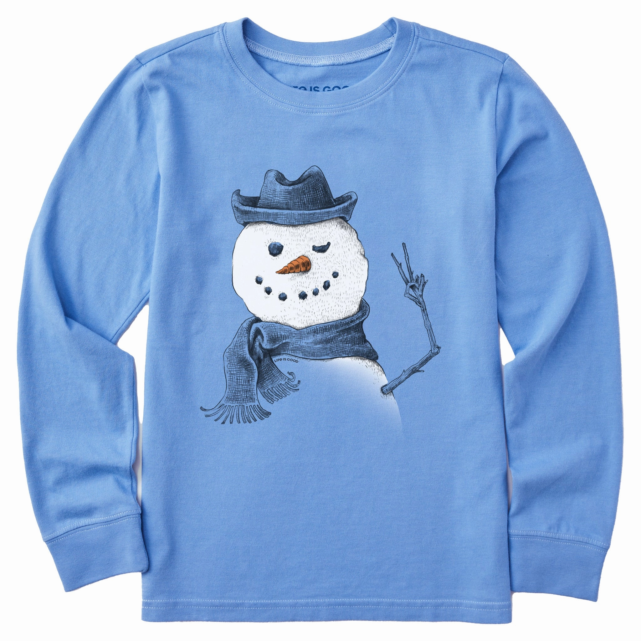 Kids Snowman Peace Sign Long Sleeve Crusher Tee LightweightBlend