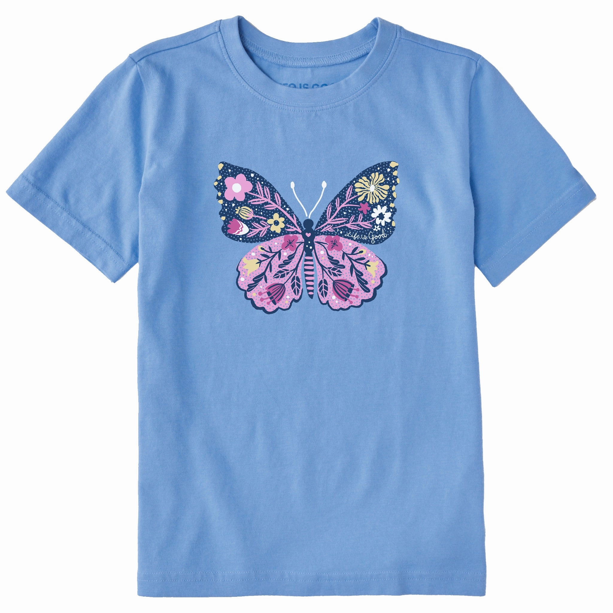 Kids Life is Good Floral Butterfly Short Sleeve Crusher Tee Quick Dry Wear