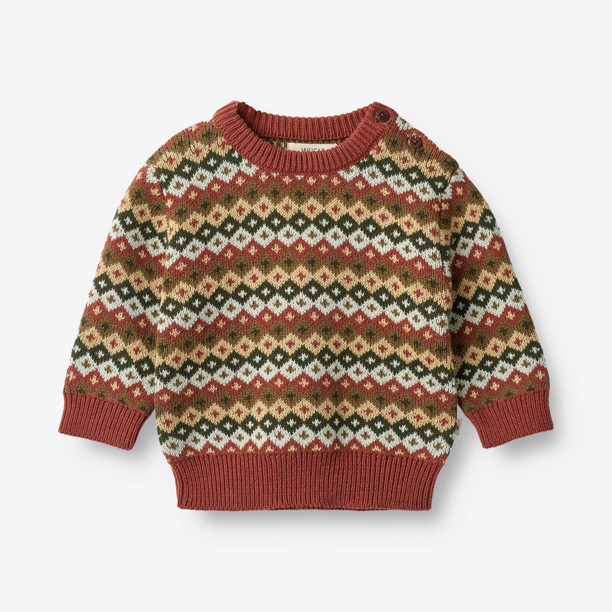 No Fuss Natural Fiber Blend Jacquard Pullover Elias | Baby - multi red