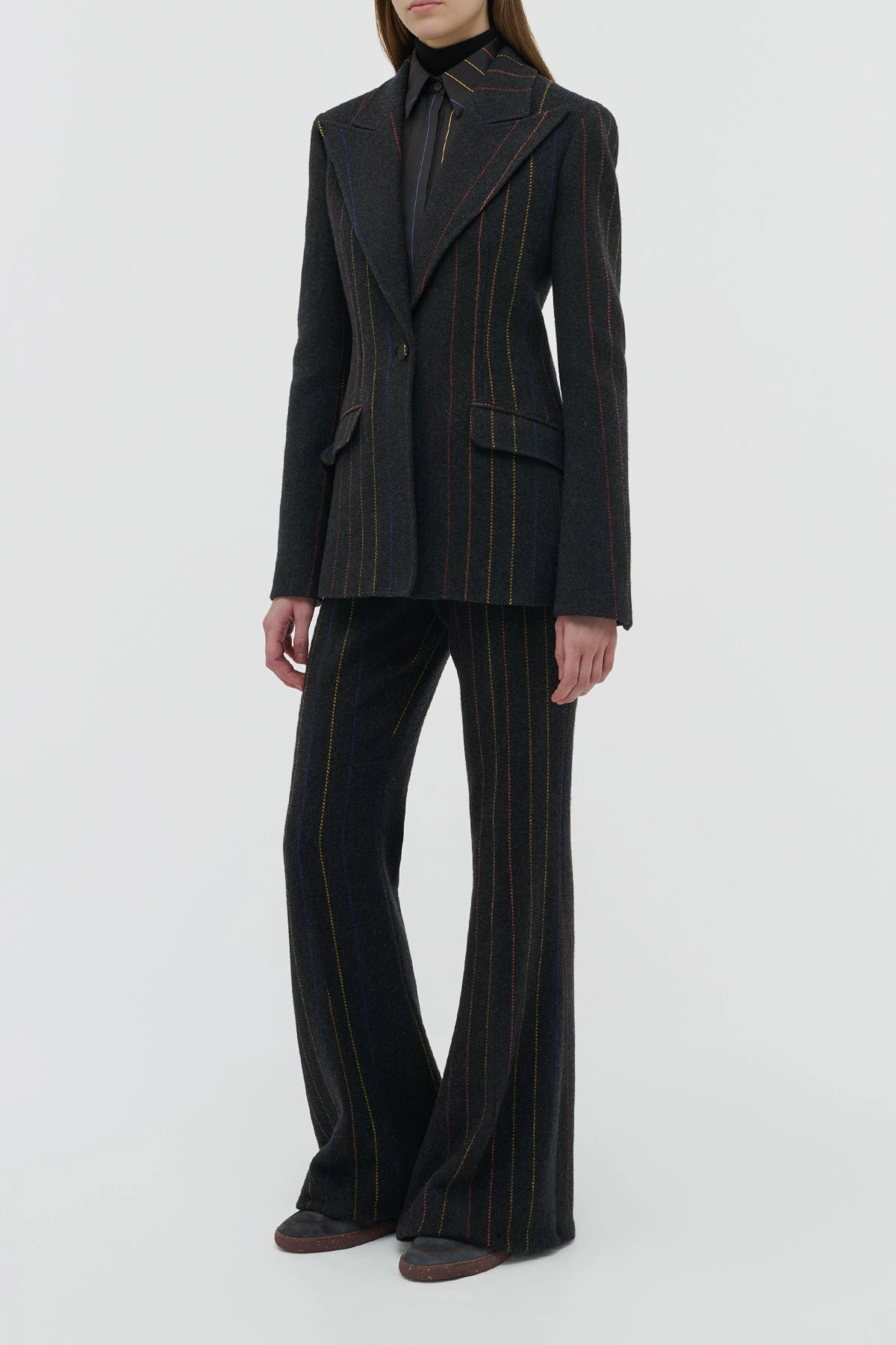 Leiva Blazer in Charcoal Multi Pinstripe Wool Cashmere Clean Cut