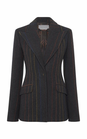 Leiva Blazer in Charcoal Multi Pinstripe Wool Cashmere Smart Business Style