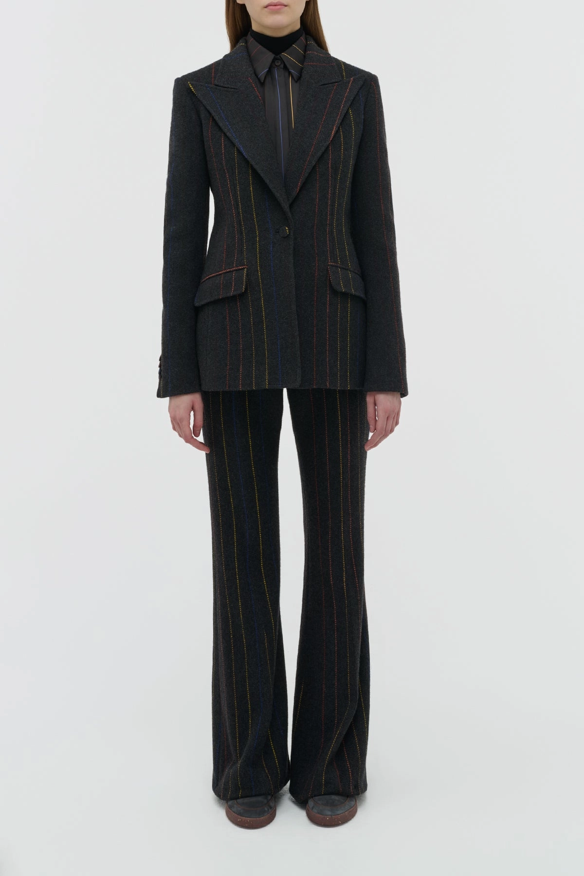 Leiva Blazer in Charcoal Multi Pinstripe Wool Cashmere Comfortable Wardrobe Premium Construction