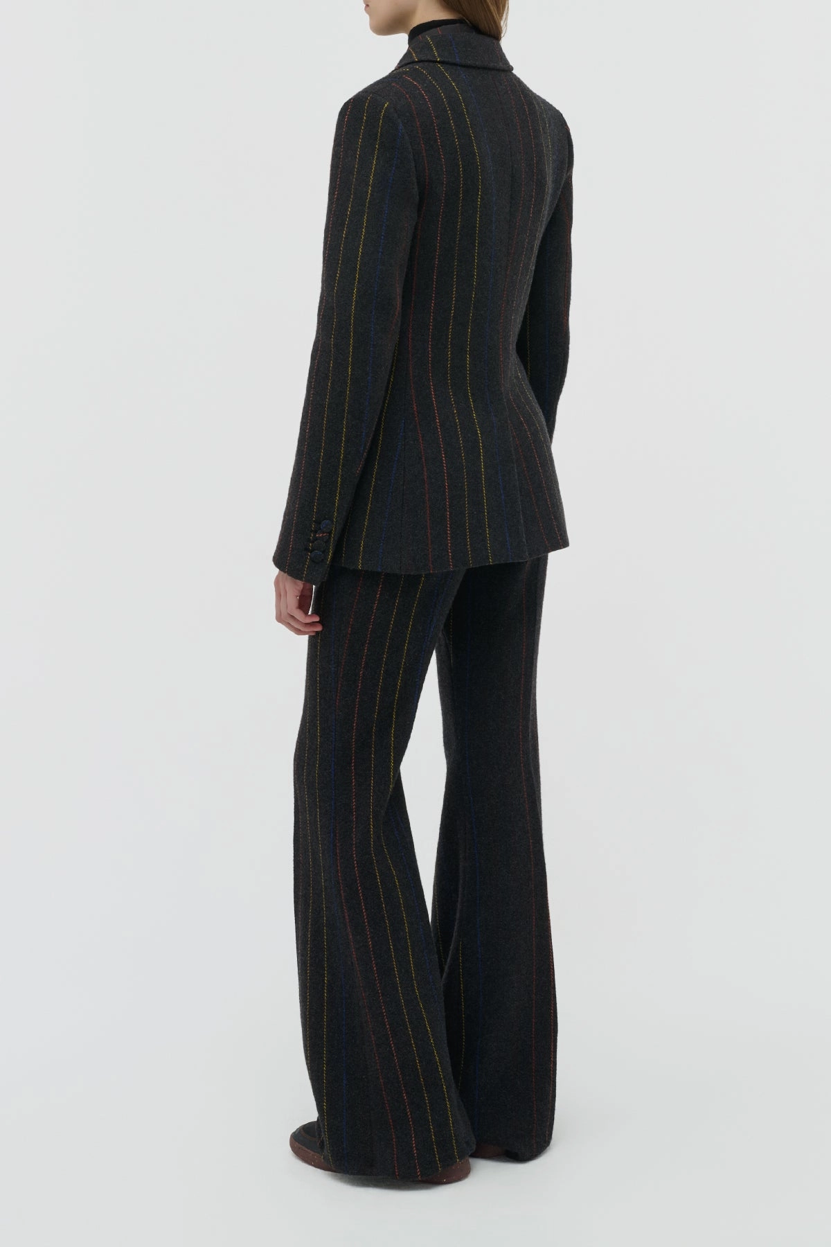 Leiva Blazer in Charcoal Multi Pinstripe Wool Cashmere Business Layers Sharp and Clean