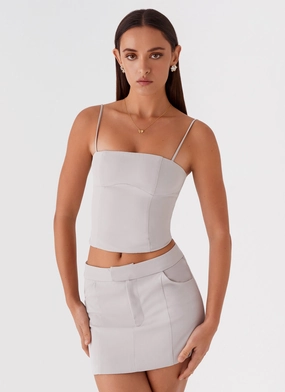 Eliana Suit Mini Skirt - Grey Vibrant Flow Outfit Shot