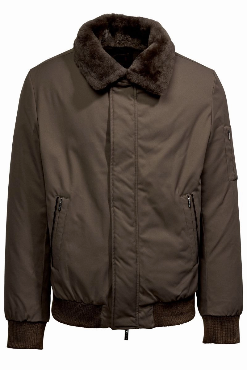 Modular Design Shearling Collar Bomber