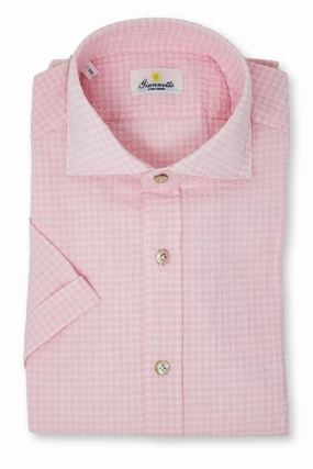 Short Sleeve Crinkle Seersucker Shirt Everyday Look aesthetic features