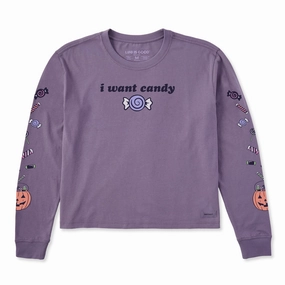 Women's I Want Candy Long Sleeve Crusher Boxy Tee SeamFreeShoulders