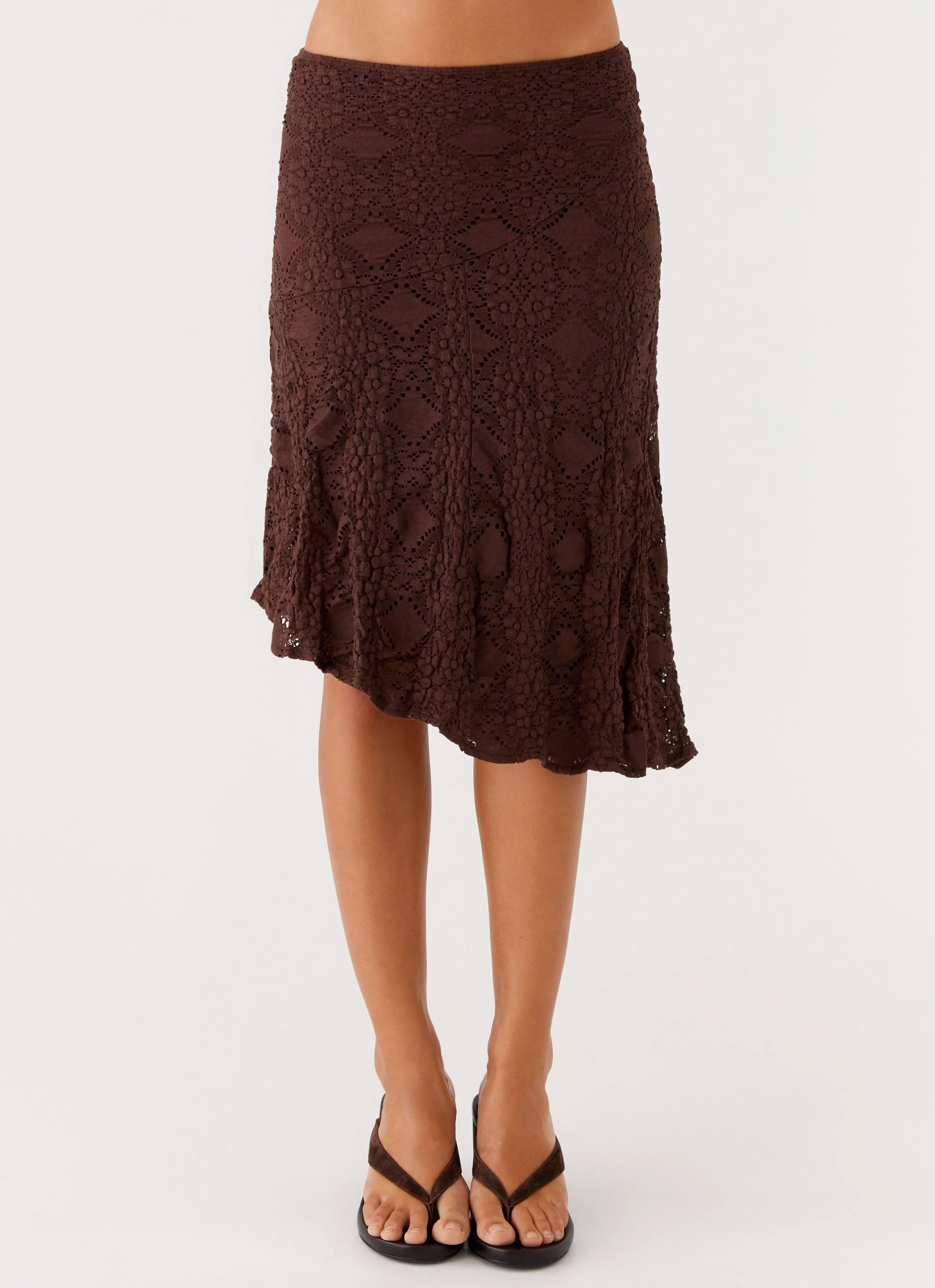 Relaxed Motion Diamond Sky Midi Skirt - Chocolate