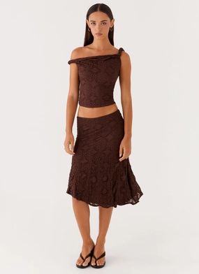Diamond Sky Midi Skirt - Chocolate Sharp Look Quick Wear