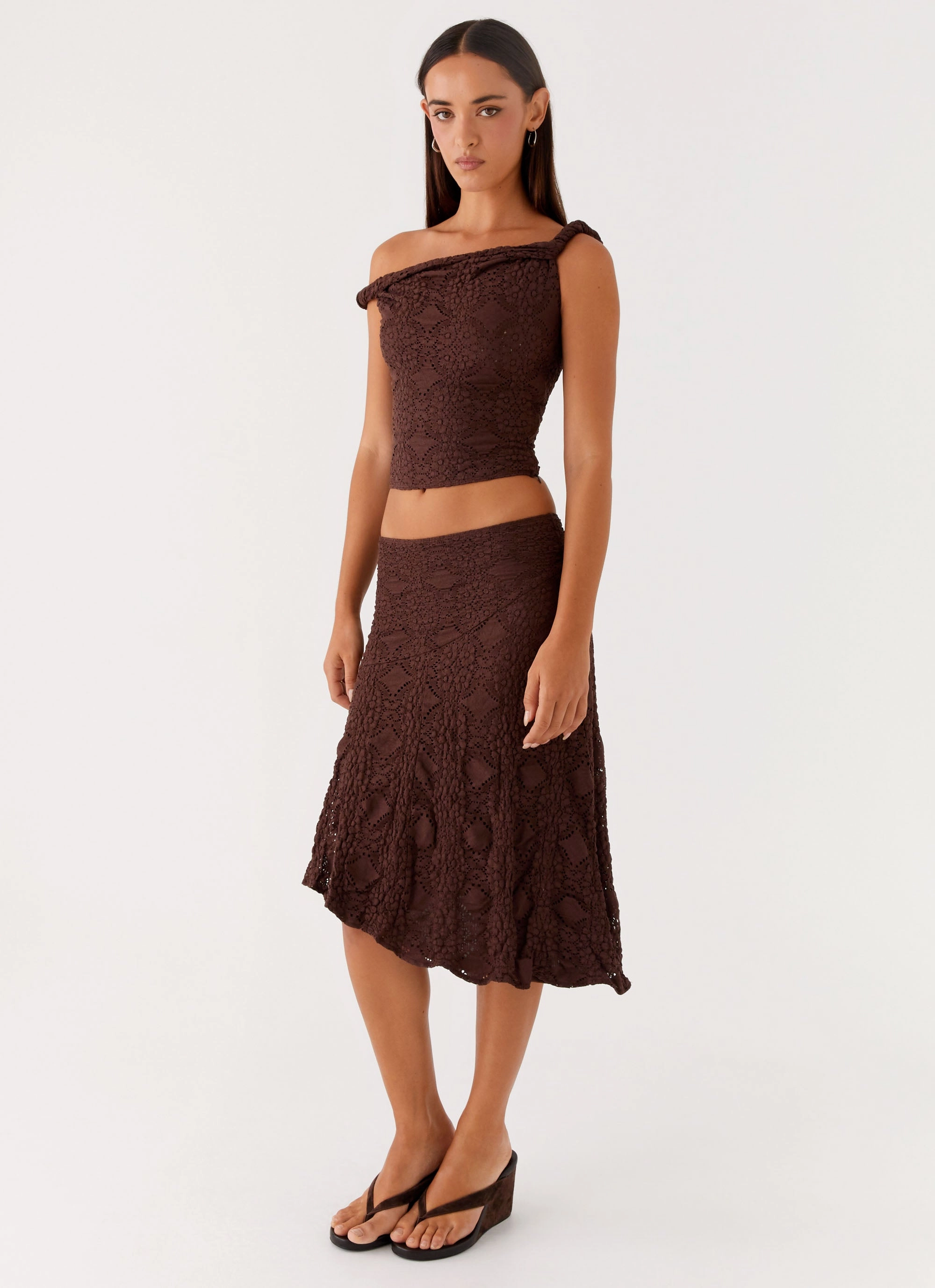 Modern Combo Minimal Vibe Diamond Sky Midi Skirt - Chocolate
