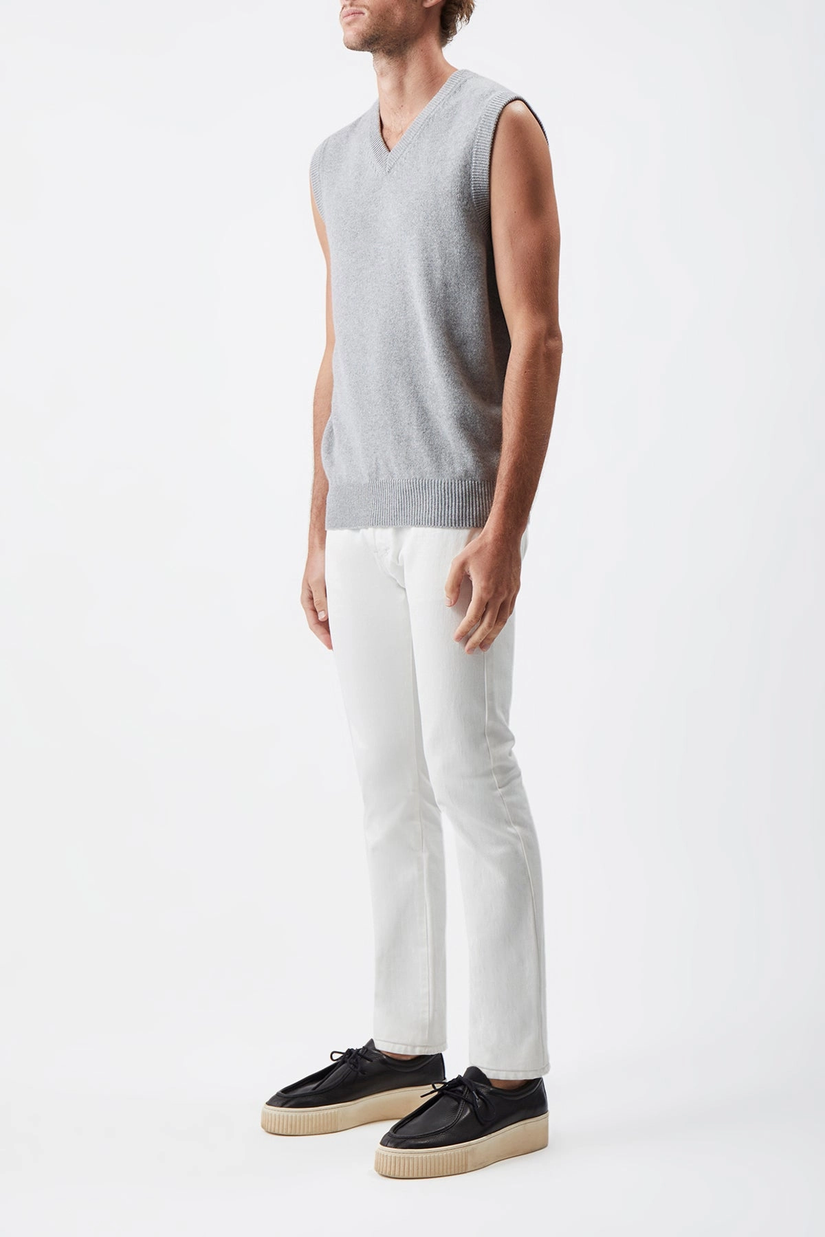 Low Maintenance Fibers Fielding Knit Vest in Heather Grey Cashmere