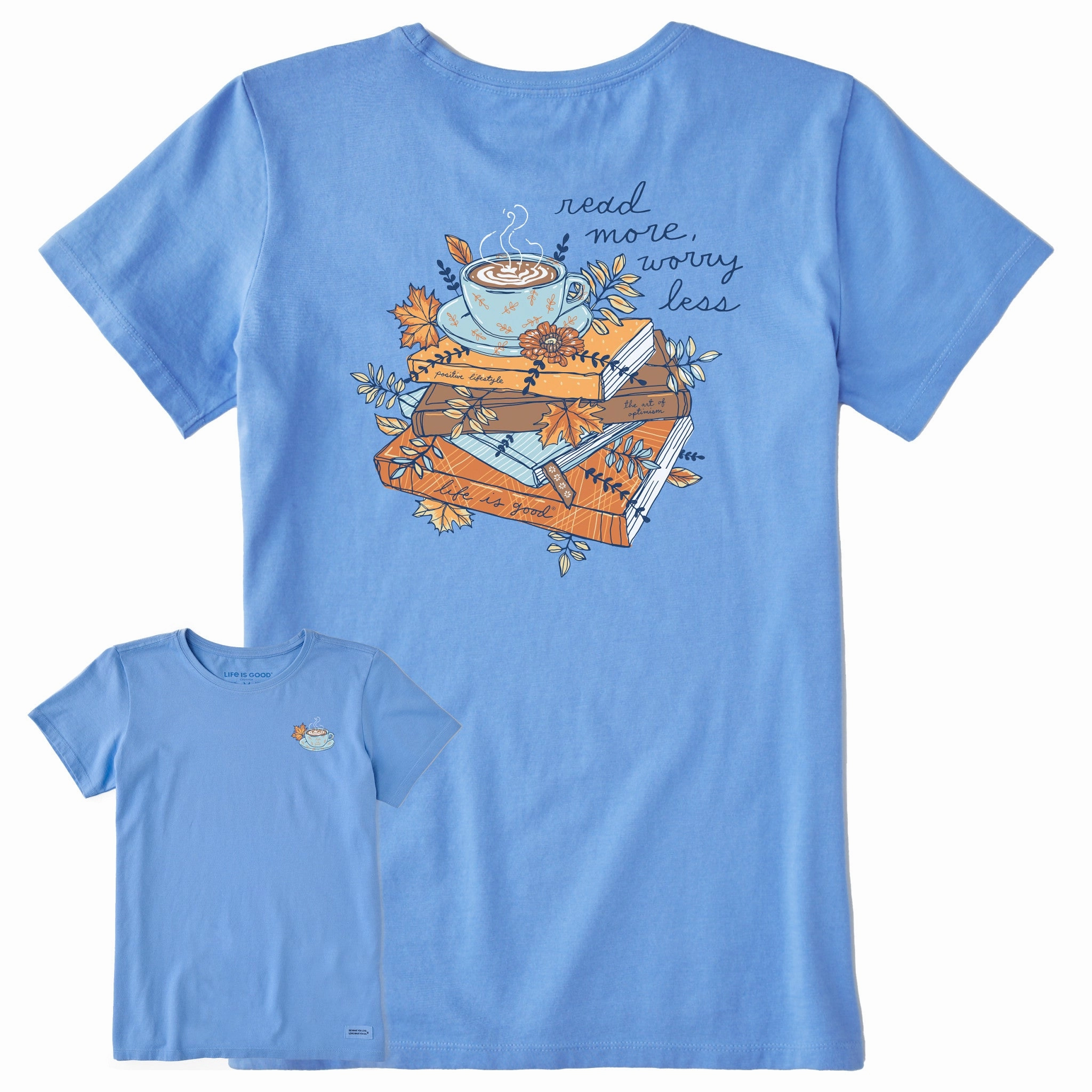 Women's Fall Books and Coffee Short Sleeve Crusher Tee Adjustable Fit Fit For All Day