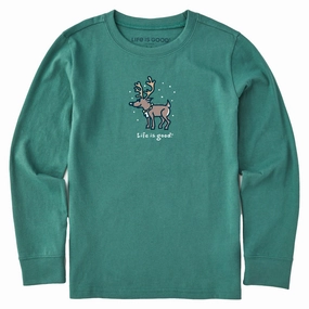 Camping attire Machine washable Kids Snowy Reindeer Long Sleeve Crusher Tee