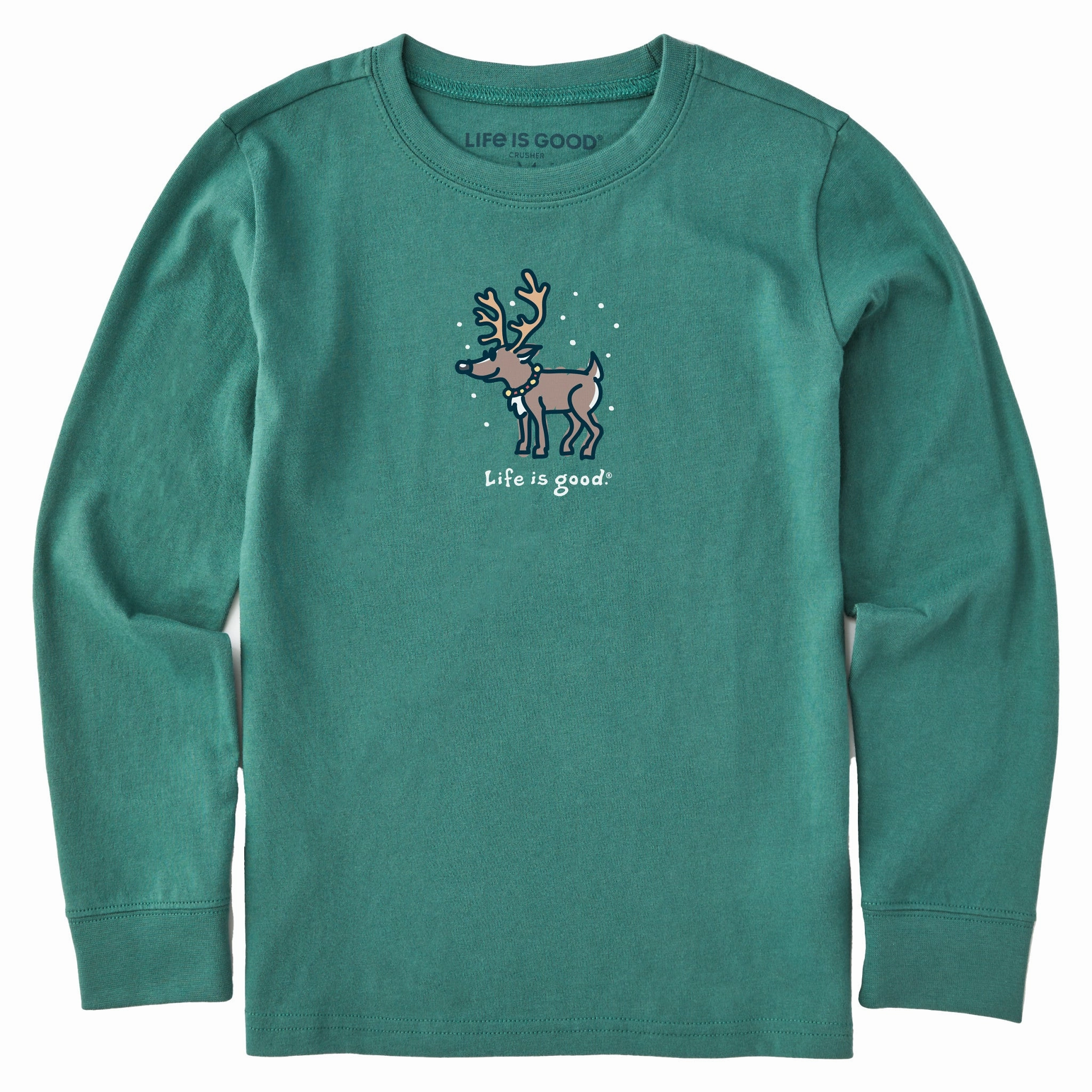 Camping attire Machine washable Kids Snowy Reindeer Long Sleeve Crusher Tee