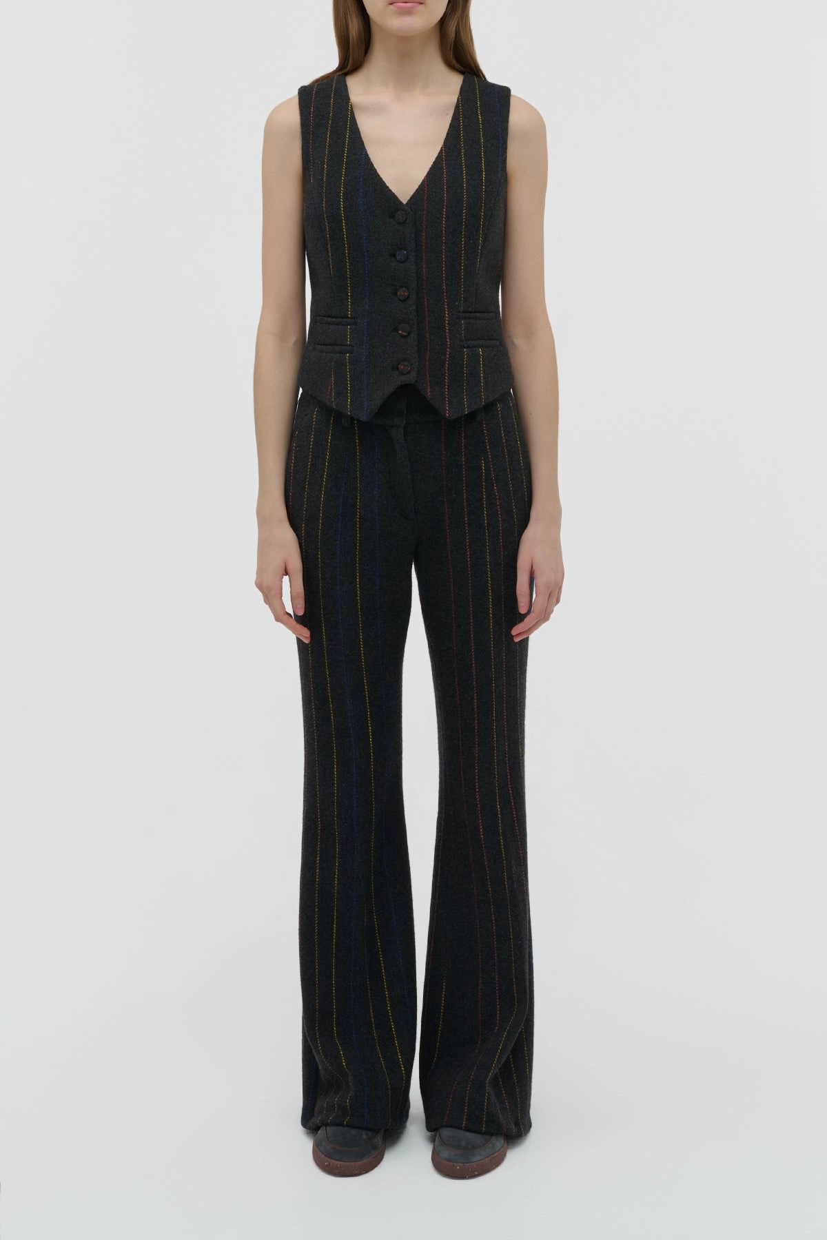 Dapper Fit Perfectly Fitted Coleridge Vest in Charcoal Multi Pinstripe Wool Cashmere