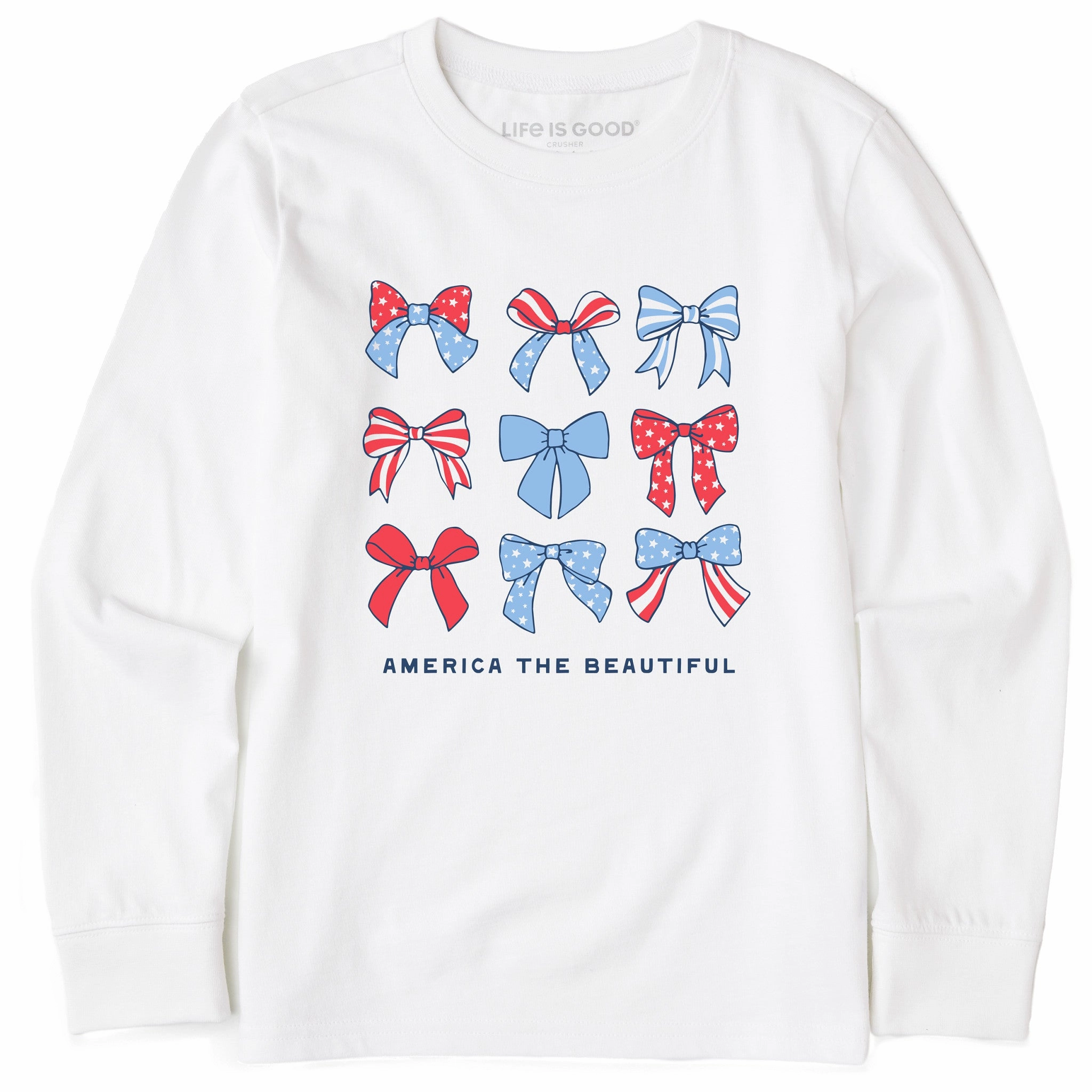 Printed design Kids America the Beautiful Bows Long Sleeve Crusher Tee