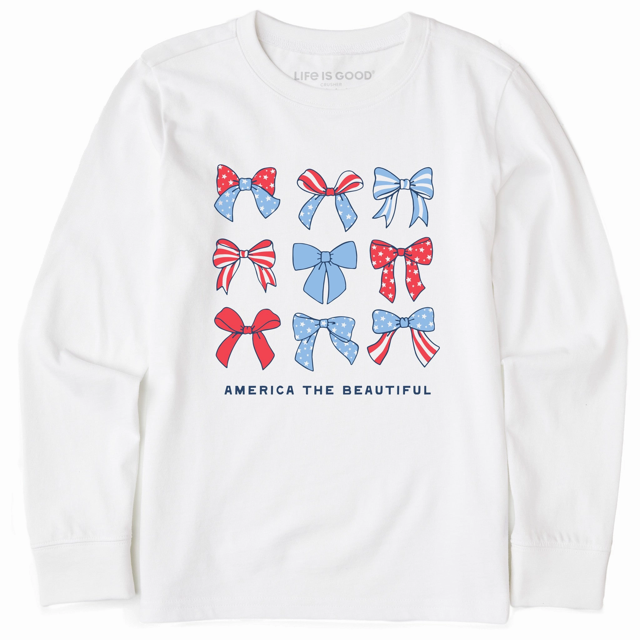 Minimalist Style Kids America the Beautiful Bows Long Sleeve Crusher Tee