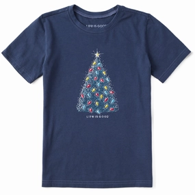 Trendy Vibe Relaxed Comfort Fit Kids Sparkle Christmas Tree Short Sleeve Crusher Tee