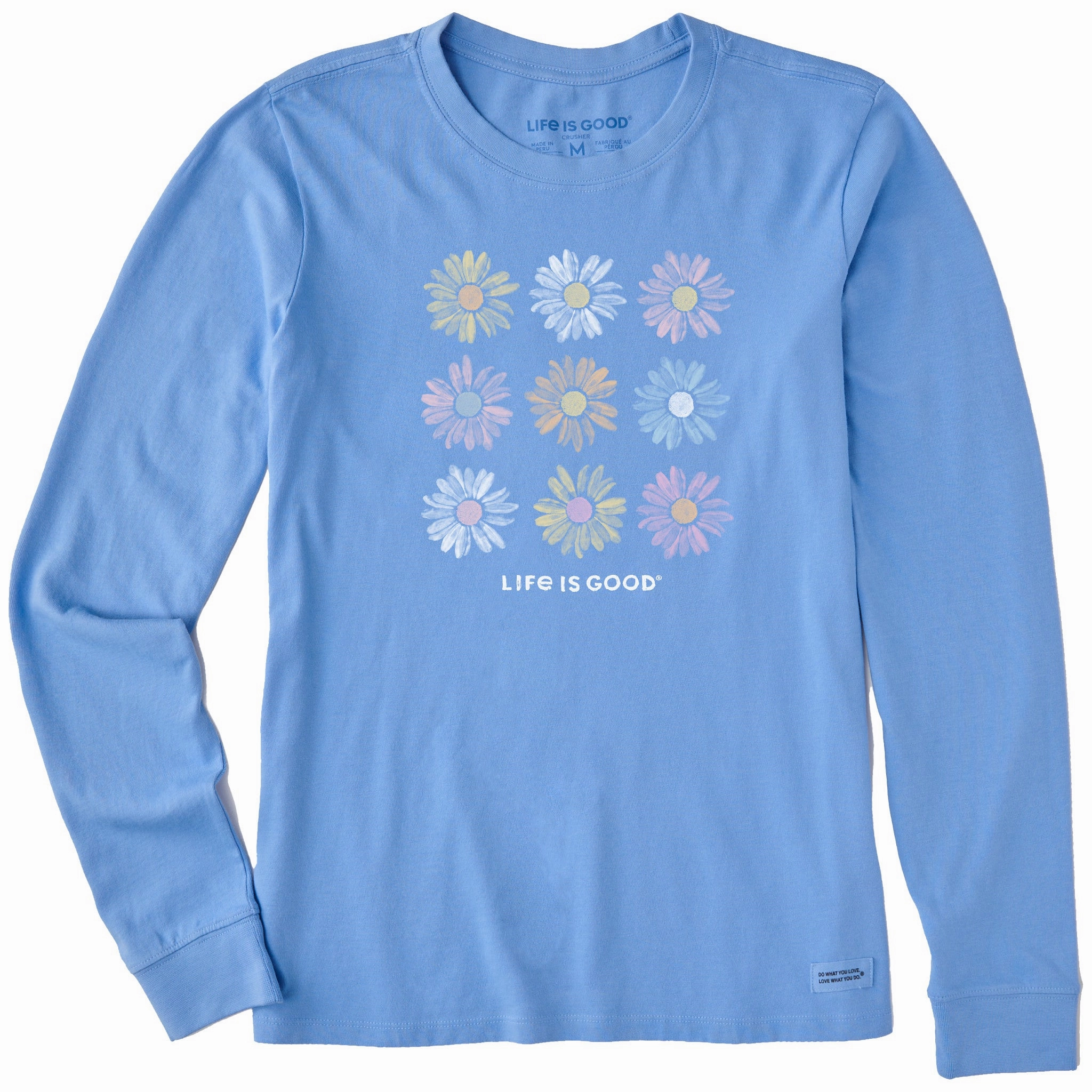 Foam Print Detail Women's Grid of Painted Daisies Long Sleeve Crusher Tee