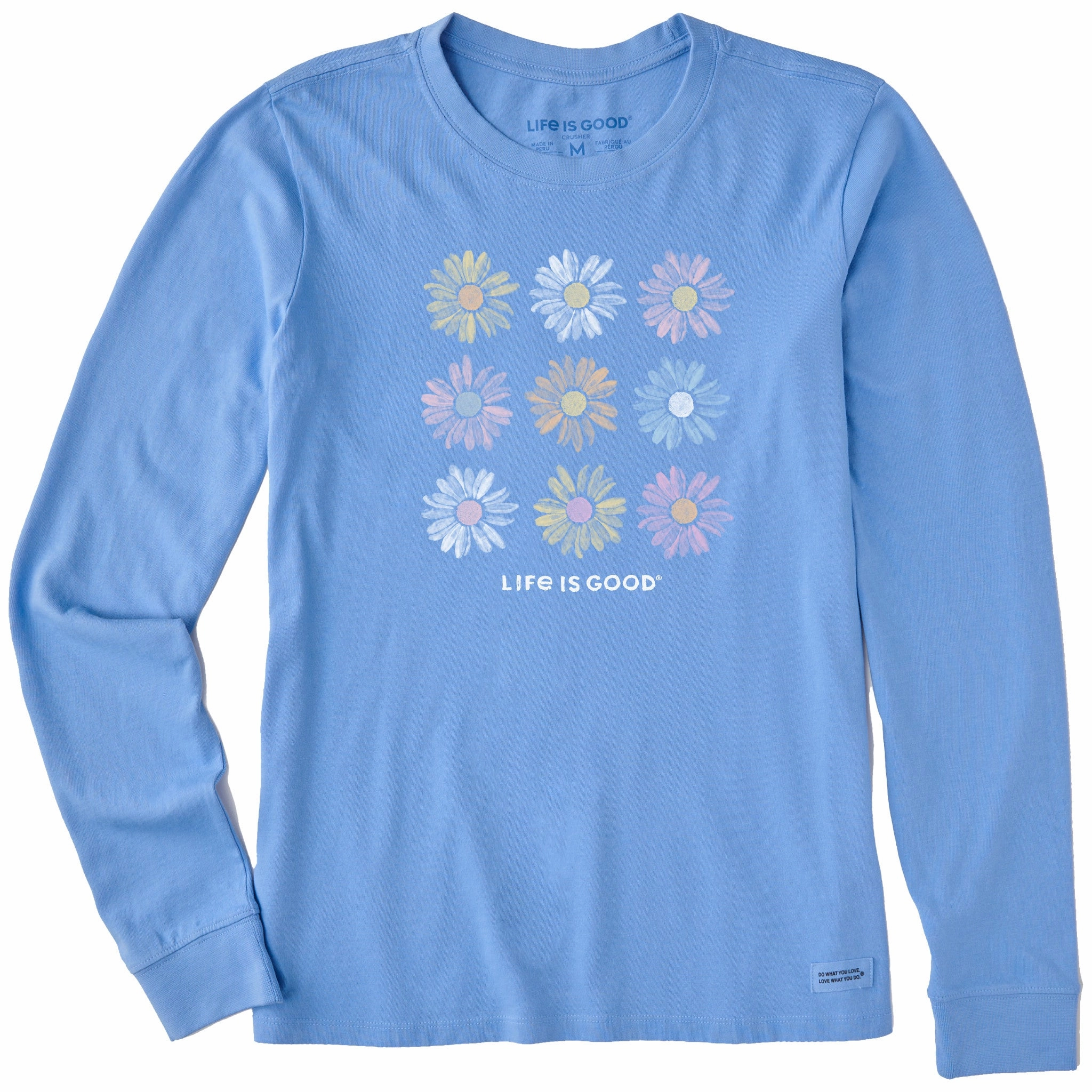 Women's Grid of Painted Daisies Long Sleeve Crusher Tee Everyday Top