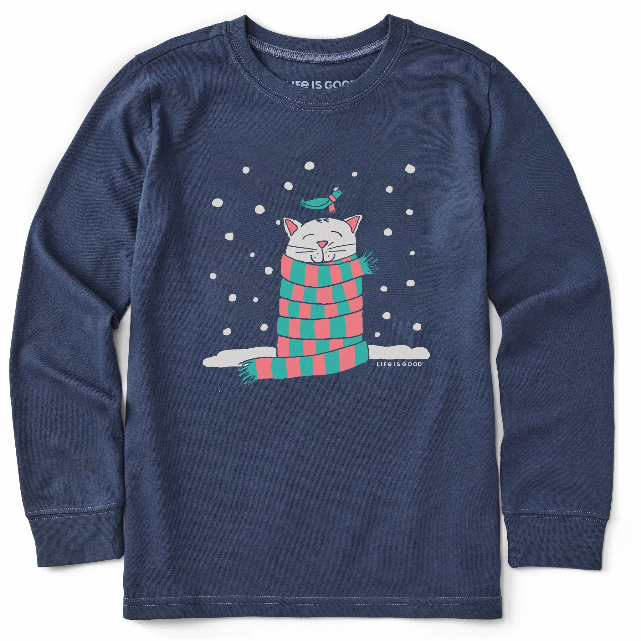 Summer Favorite easygoing look Kids Cozy Cat in the Snow Long Sleeve Crusher Tee