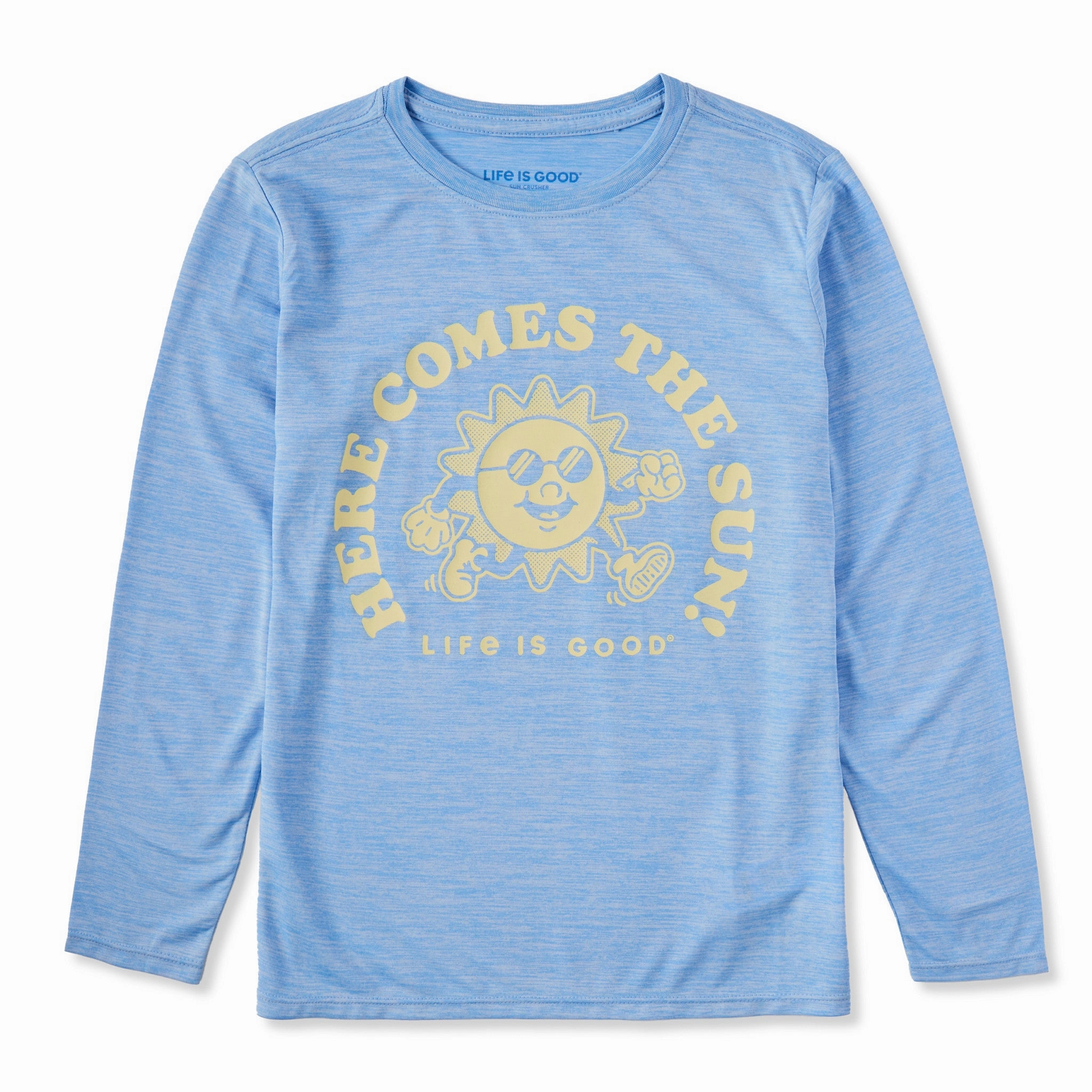 Kids Here Comes the Sun Mascot Long Sleeve Sun Crusher Tee Daily Trend Temperature Control Fabric