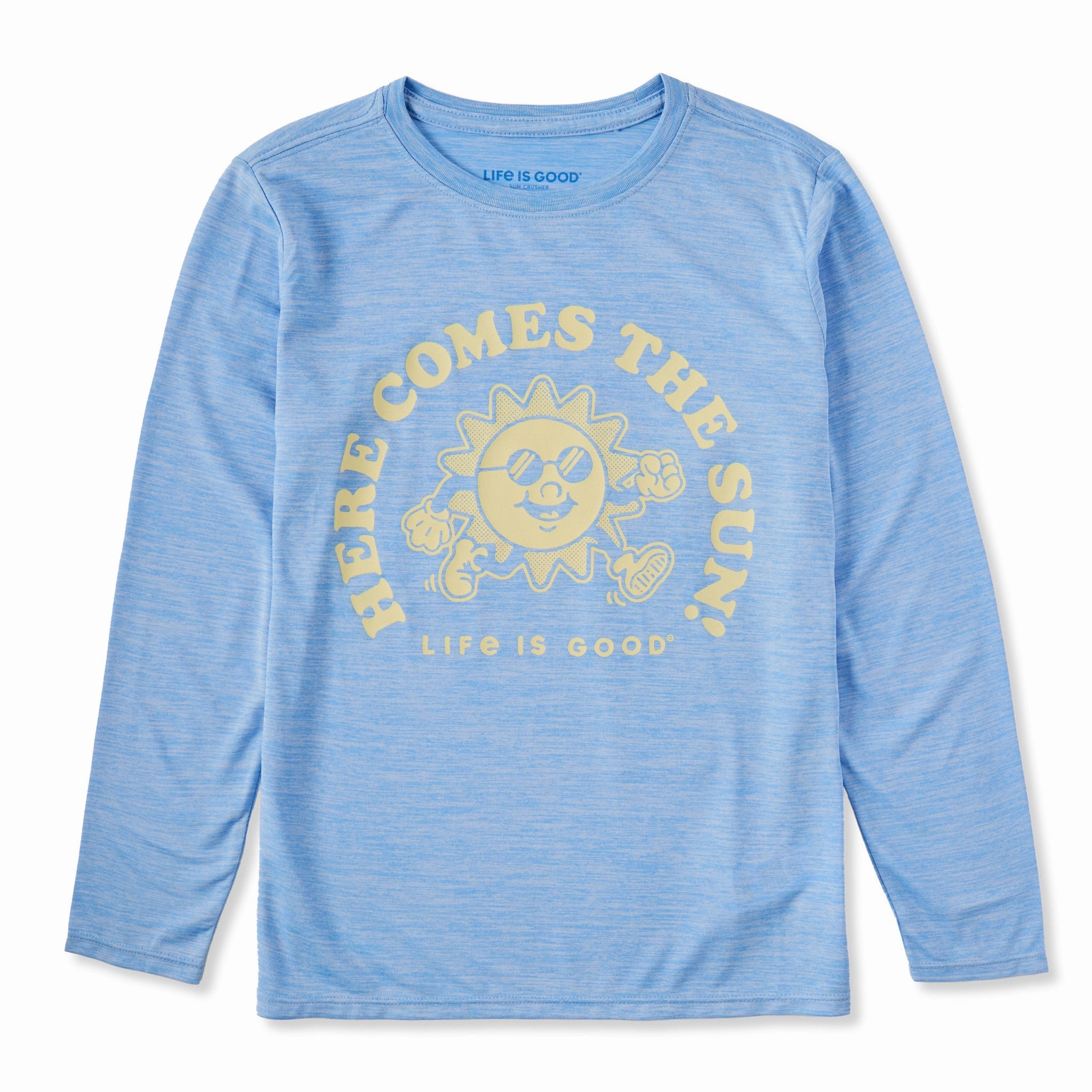 Kids Here Comes the Sun Mascot Long Sleeve Sun Crusher Tee sports activity