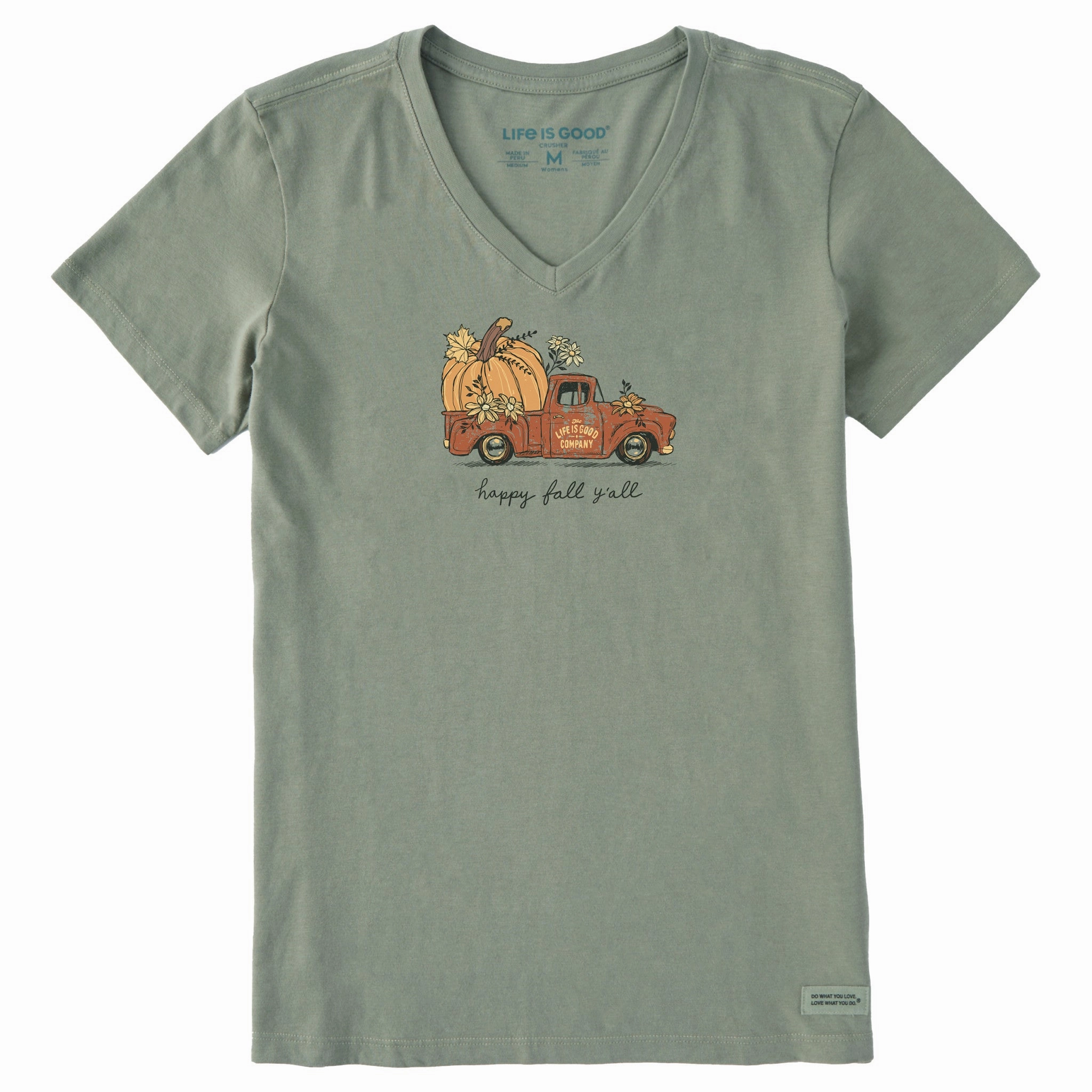 Easygoing Design Women's Happy Fall Y'all Pickup Short Sleeve Crusher Vee