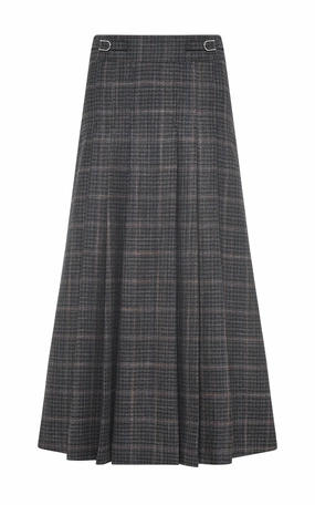 Wesley Midi Skirt in Charcoal Wool Silk Clubcheck Plaid Seasonal Layering